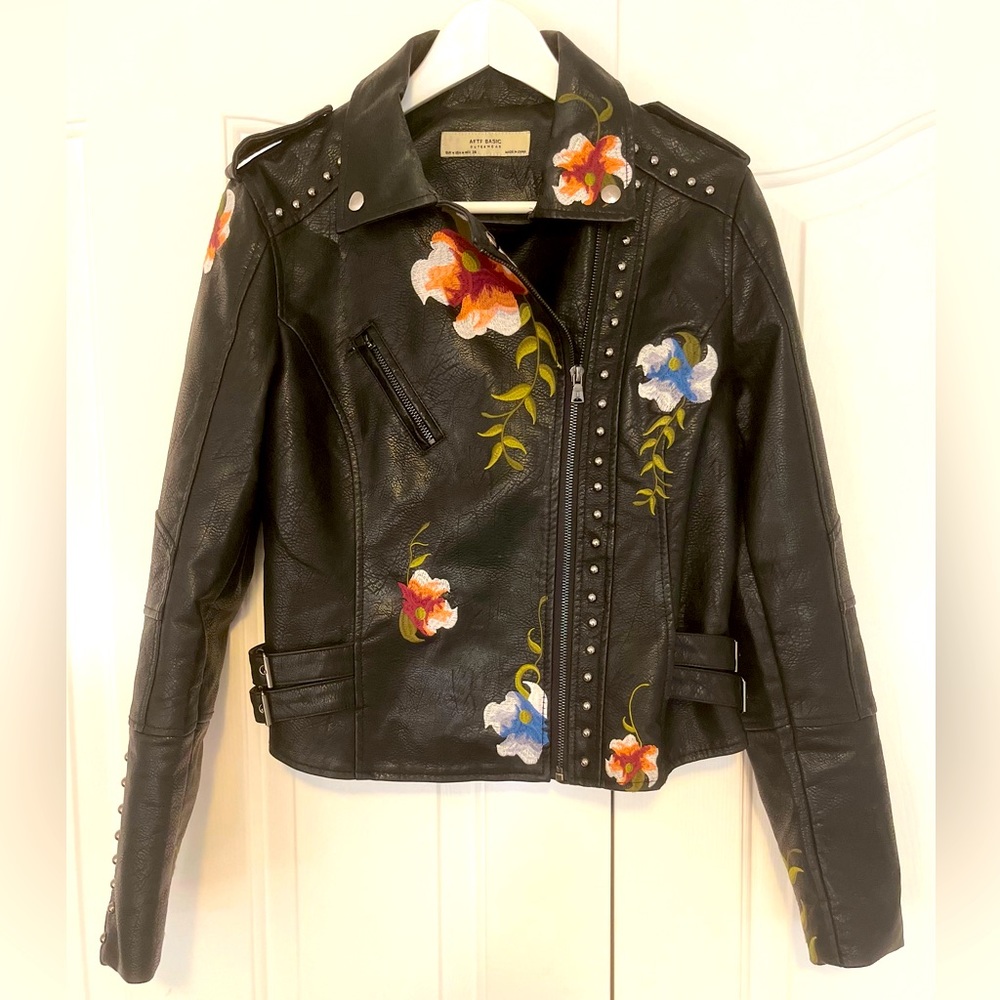 Floral Embroidered Motorcycle Jacket